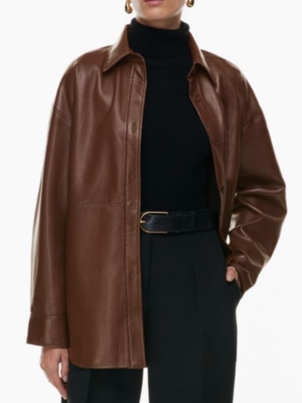 Aritzia Babaton Cognac Leather-Look Pelli Shirt Jacket